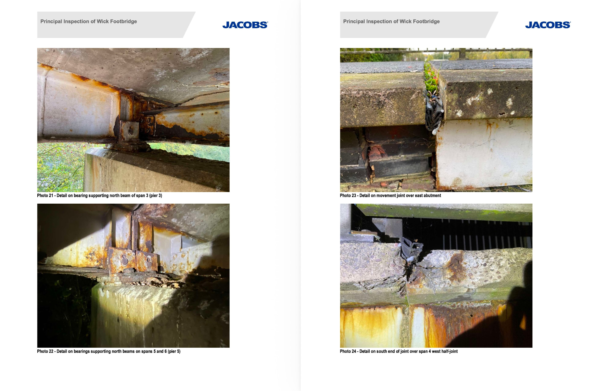 Photographs of bridge defects