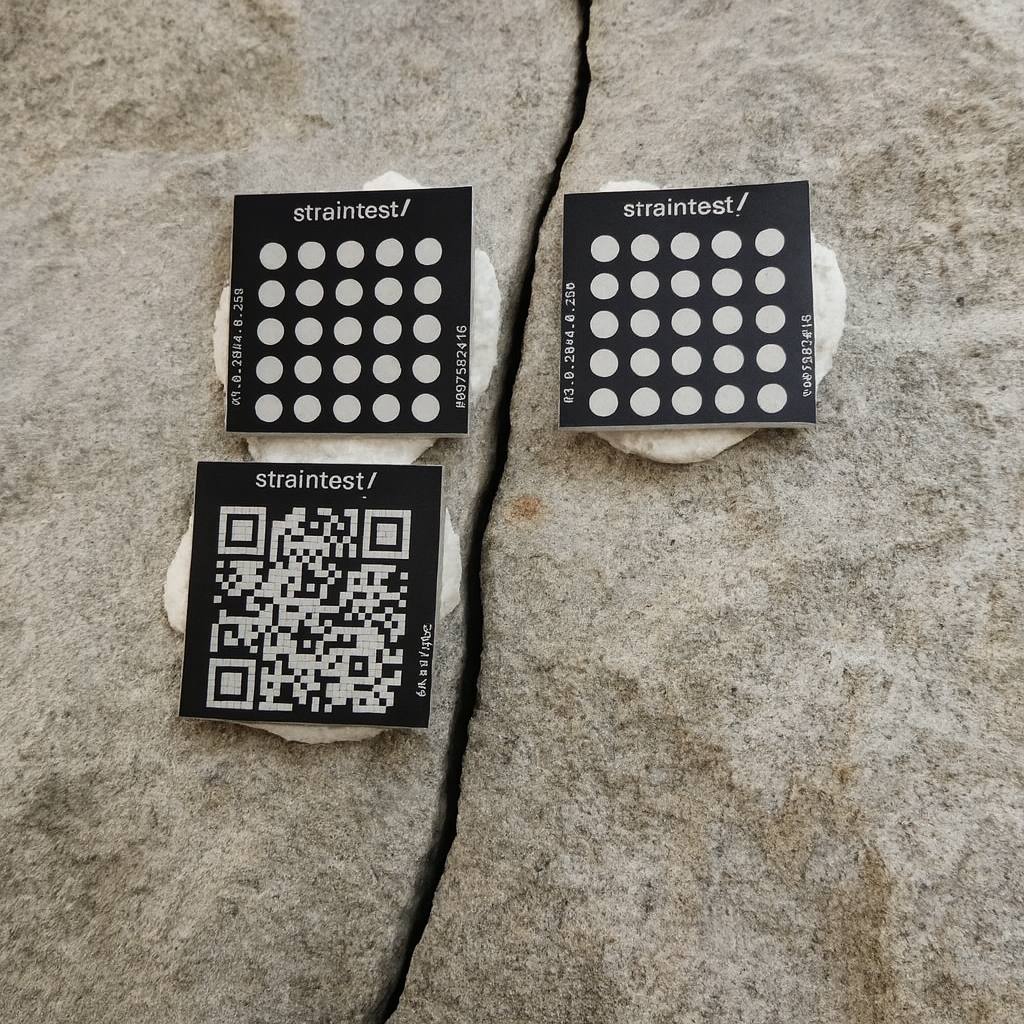 Straintest tags installed either side of a crack